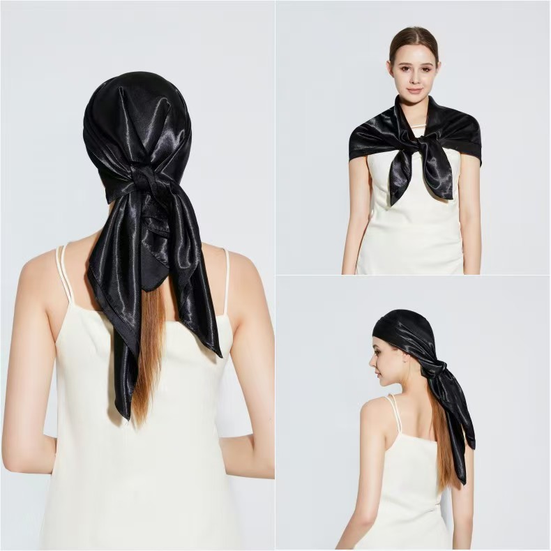 K577 Cross-border selection of pure color imitation silk large scarves wholesale women's scarves 90*90 satin versatile scarves