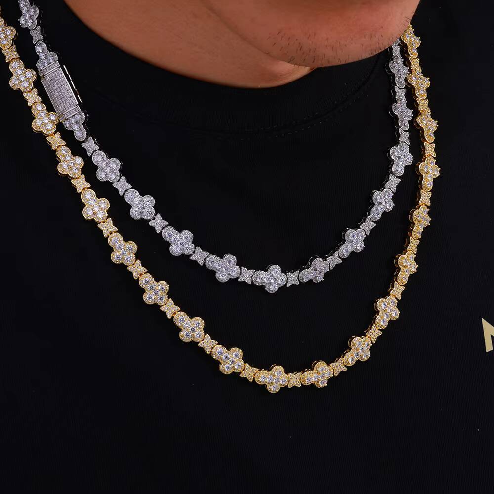 HipHop Jewelry New Style Bling Iced Out Cross Choker Necklace Unisex Full Pave Gold Plated Flower Star Link Chain High Jewellry