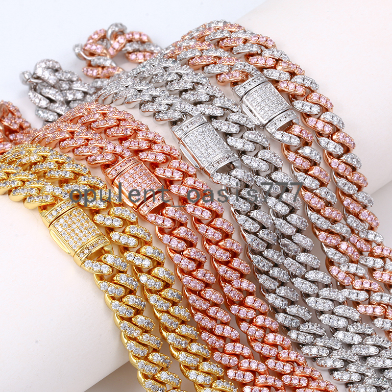 Fashion Hip Hop Jewelry 8mm Gold Plated Brass 1 Row moissanite Diamond Miami Cuban Link Chain Necklace for Men Women