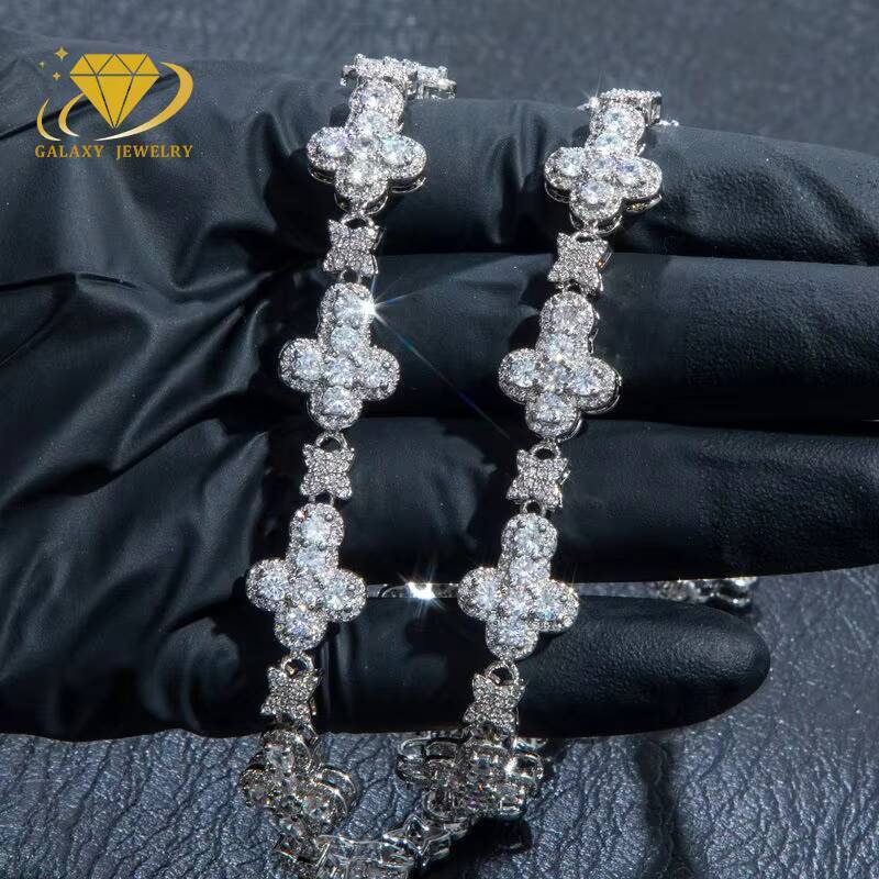 Iced Out Jewelry 10mm 925 Silver Chain GRA Certificate Diamond Moissanite Cuban Link Chain Cross Flower Bracelet Necklace