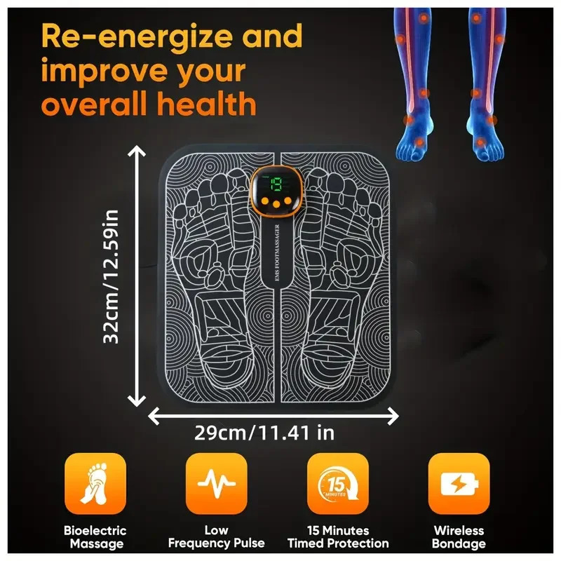 EMS Foot Massage Pad Portable Sole Massager 8 Modes 19 Levels Smart Foot Massaging Cushion Multifunctional for Home and Travel 250424