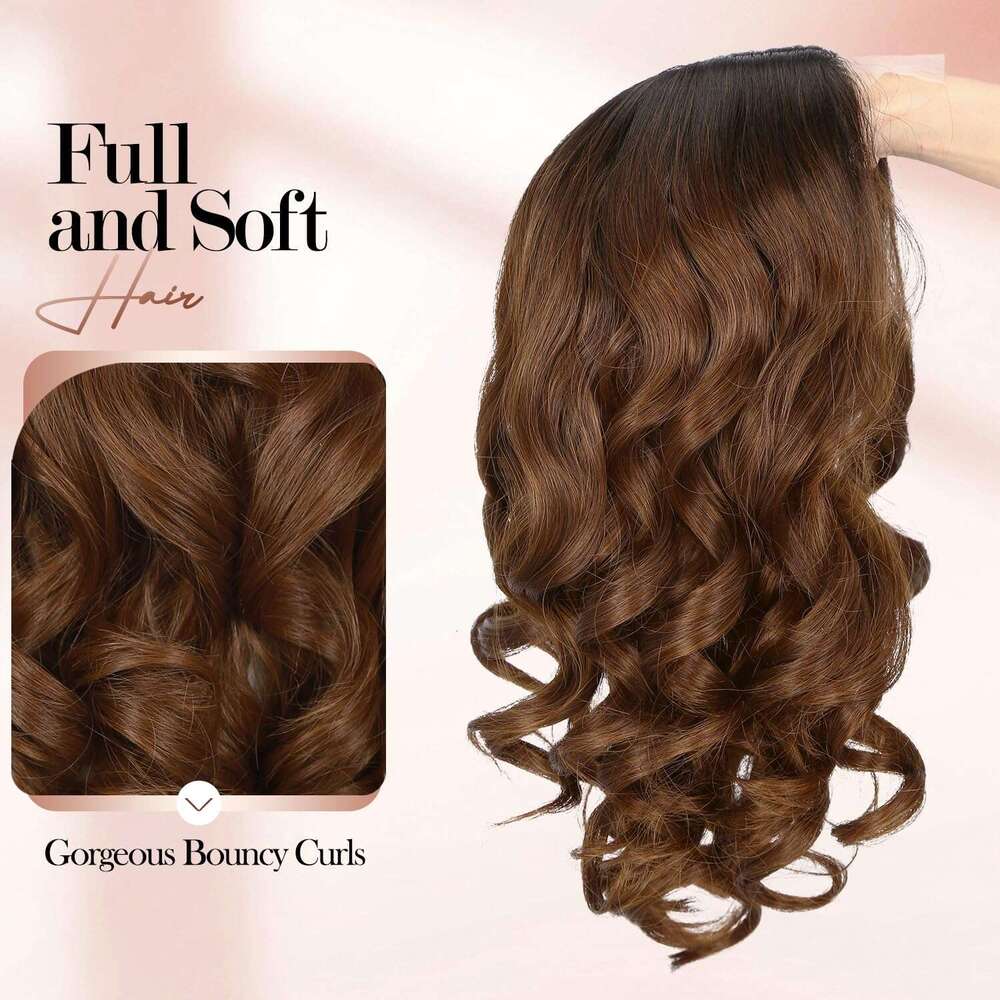 WIGER Big Curly Lace Front Loose Wave Short Wavy Bob for Black Women Ombre Brown Middle Part Shoulder Length Wig Synthetic Wigs