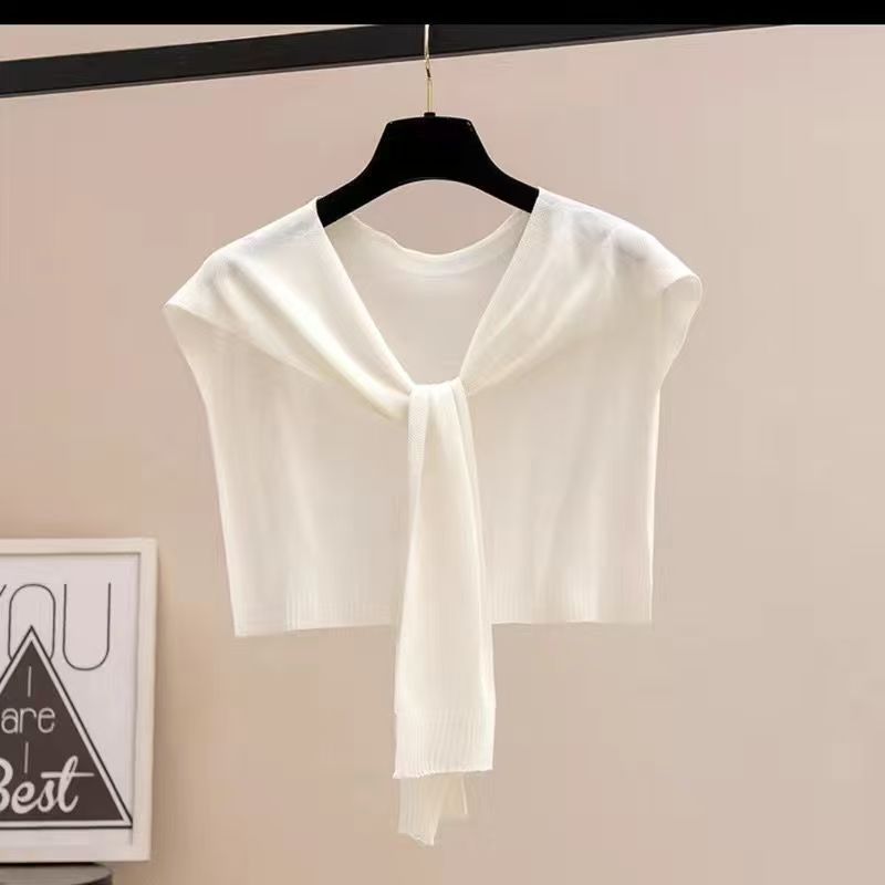 K581 Korean spring and autumn pure color thin short outer wear ice silk shawl air conditioning room waistcoat knitted shawl striped summer