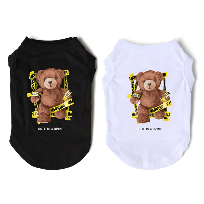 Dog Shirts Clothes Dog Cool Sleeveless Vest with Teddy Bear Warning Line Style Print, Imitating Trends Design Cotton Summer Pet T Shirt for Small Medi