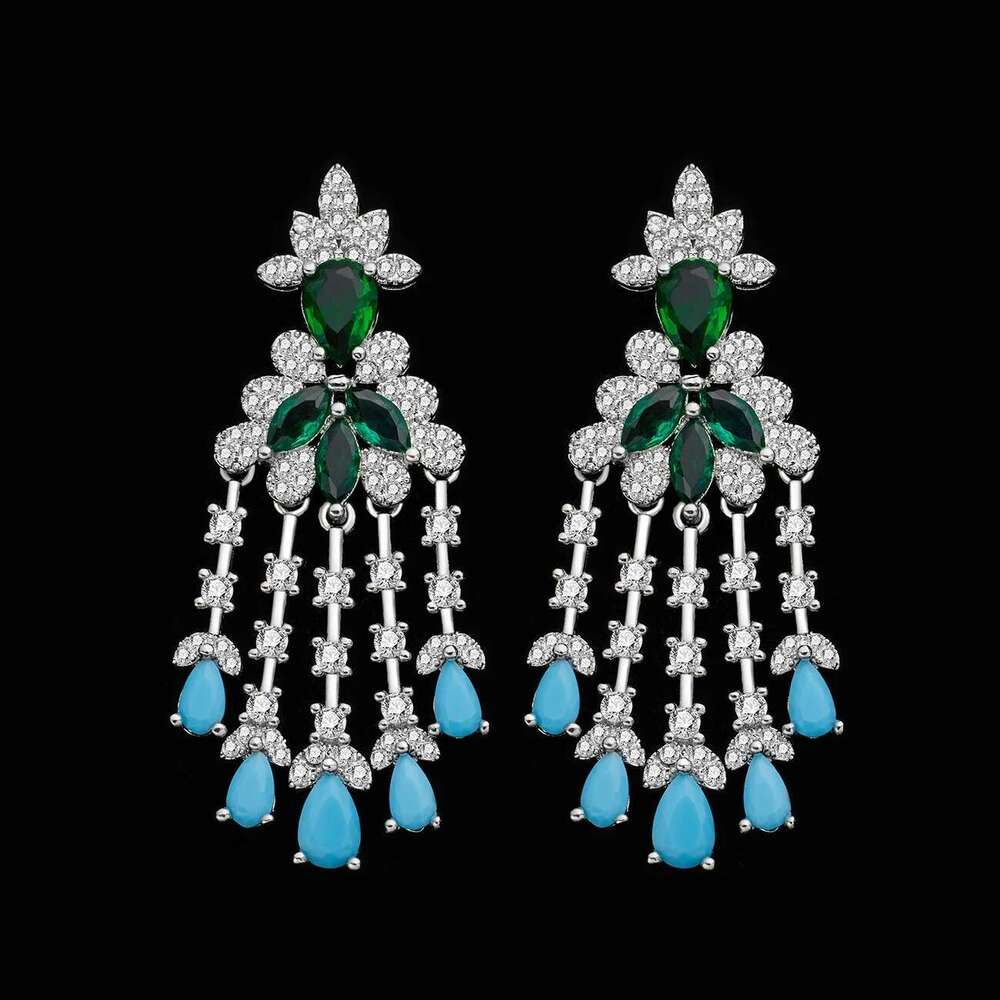 2025 New Exquisite Turquoise Dubai Jewelry Sets For Bridal Wedding Party 4 Pieces Set Accessories