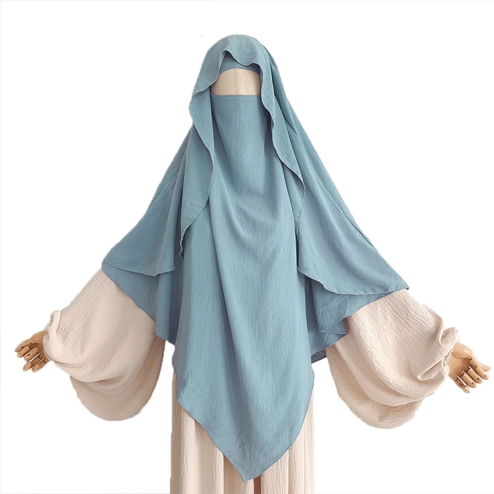 Cape Khimar with Niqab Straps Jazz Crepe Triangle Islamic Muslim Women Wholesale Ramadan Tie Back Prayer Hijab 250420