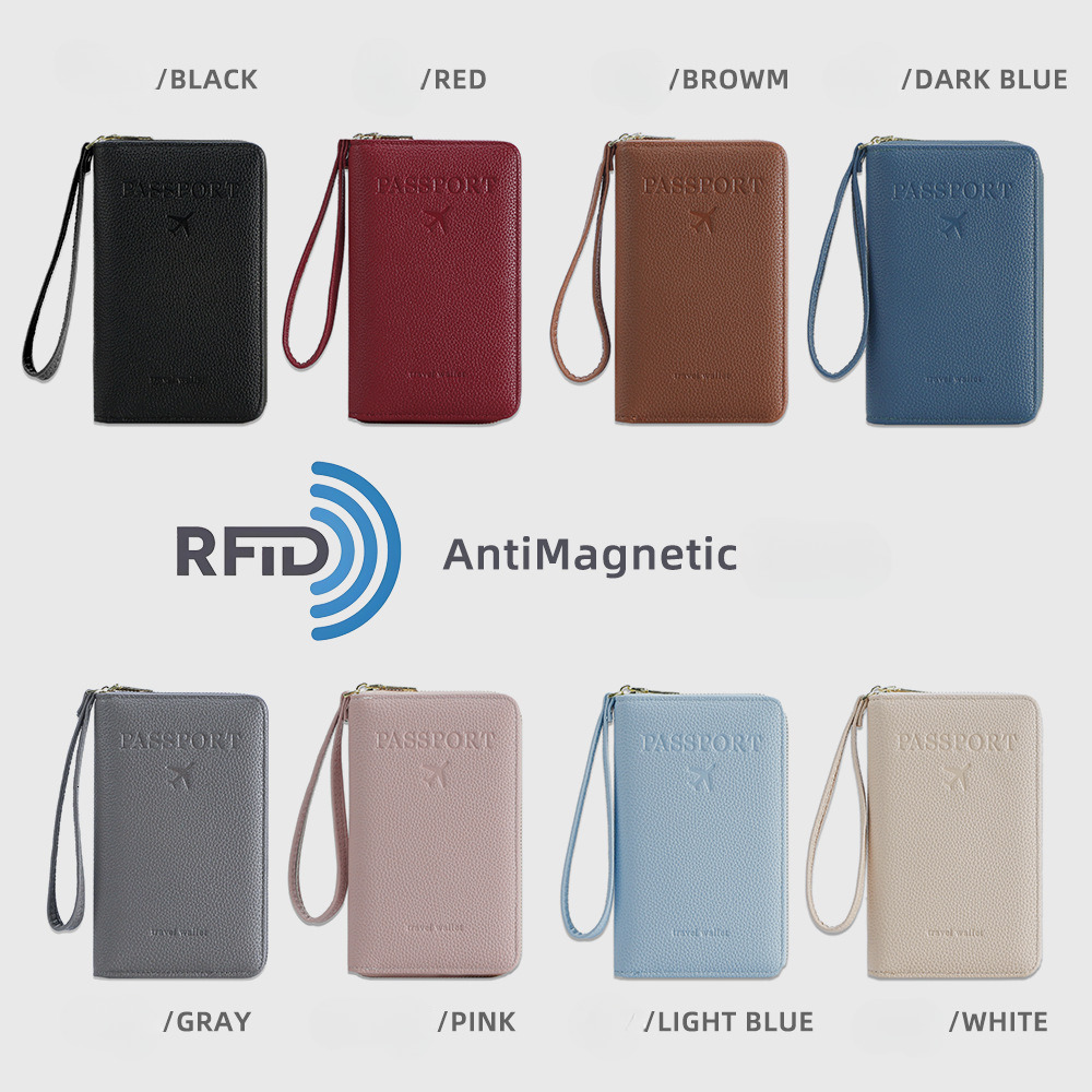 Designer Wallet RFID Lychee Patterned Passport Flight Ticket Storage Document Bag Multifunctional Travel Zipper Hand Held Passport Bag Luxury Wallet K