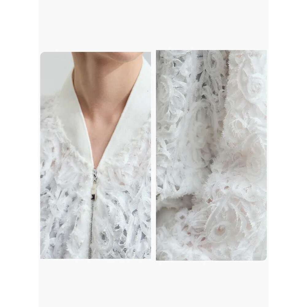 AMII Minimalist Zipper Jacket Women 2025 Spring New V Neck Stereoscopic Hollow Flowers Drop Sleeve Loose Casual Tops 12541004