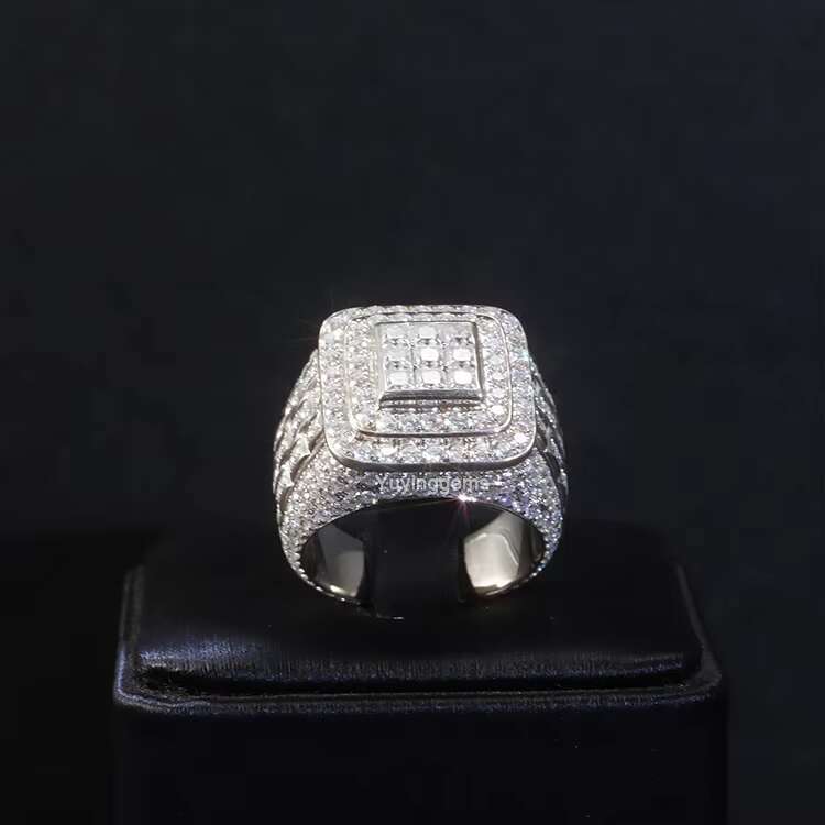 Hip Hop Ring 18K Gold Plated 925 Solid Silver Pass the Diamond Tester Moissanite Cuban Ring for Men Jewelry