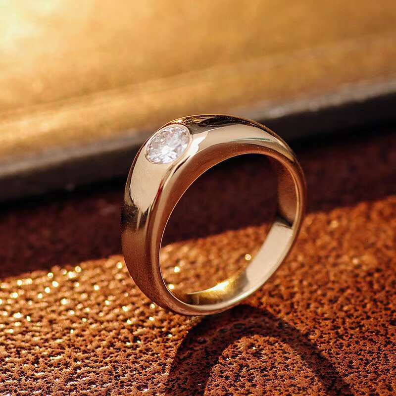 Personalized Round Cut Lab 0.5 Ct Bezel Setting Dia Engagement Wedding 14k Yellow Gold Ring for Punk Men