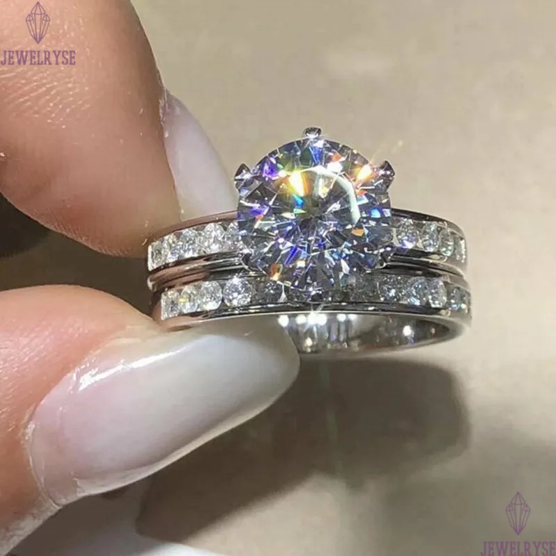 2024 Choucong Six Claw Wedding Rings Classical Jewelry 925 Sterling Silver Fill Large Round Cut 5A Cubic Zircon CZ Diamond Women Couple Bridal Ring Se