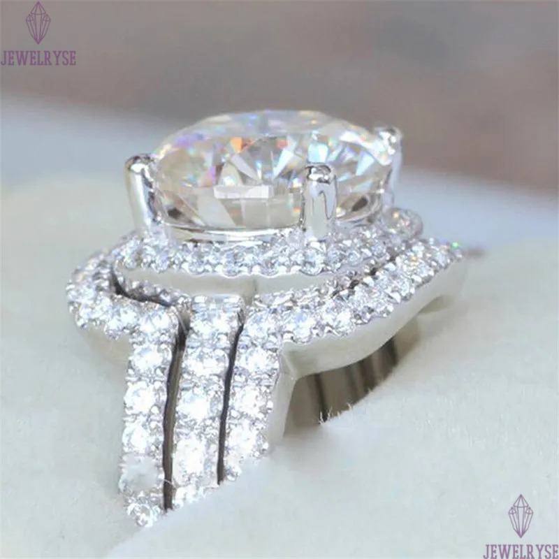 Choucong Brand Luxury Jewelry 925 Sterling Silver Round Cut White Topaz CZ Diamond Gemstones 3PCS Women Party Wedding Engagement Bridal Ring Set Gift