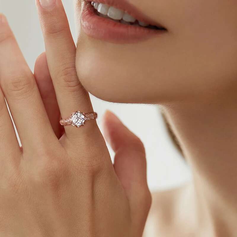 KNB 1CT The Milky Way Certified Moissanite Diamond Rings For Women Gift Real 925 Sterling Silver Rose Gold Color Fine Jewelry