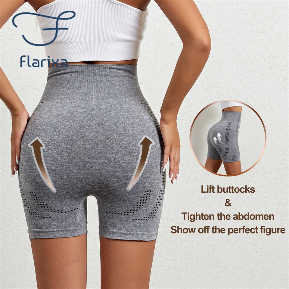 Flarixa Womens Seamless Body shaping Sports Shorts with High Waist and Abdominal Control Fitness Yoga Quick Drying Running Bicycle 250430