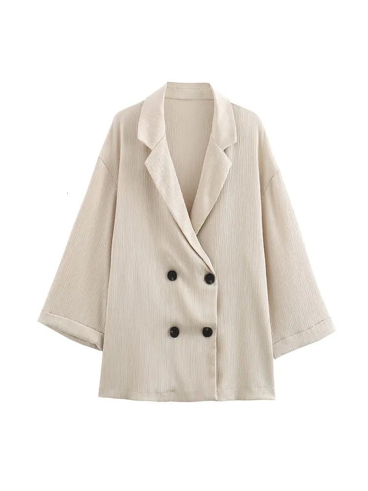 Autumn Womens Casual Jacket Pants Set Long Sleeve Double Chest JacketWide Leg Trouser Office 250530