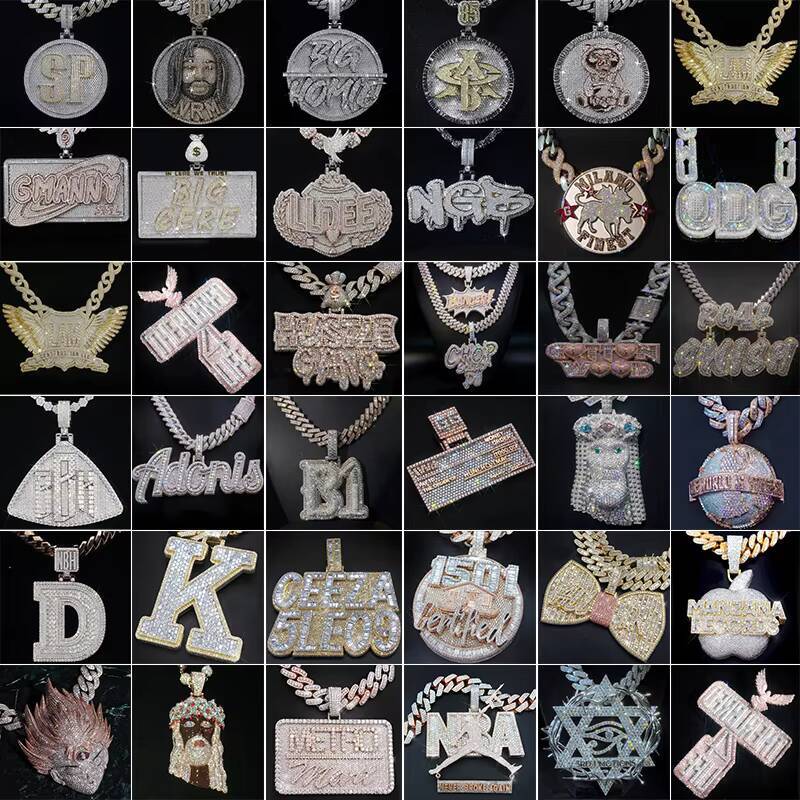 In StockPass Diamond Tester Hip Hop D Color Baguette Moissanite Mens Cluster Cross Pendant With 925 Sterling Silver GRA Pendant