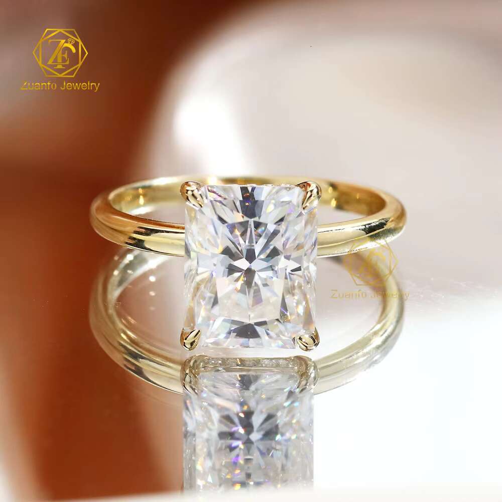 Luxury 18K Solid Gold Radiant Cut D VVS1 Moissanite Engagement Wedding Ring with Hidden Halo for Women