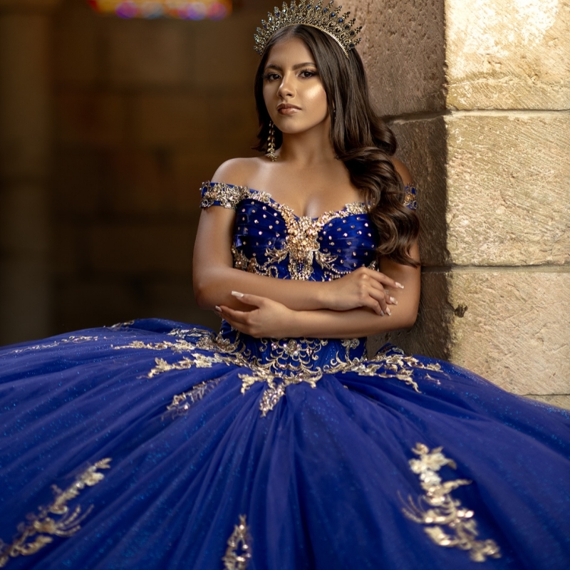 Royal Blue Princess Quinceanera Dresses Off Shoulder Applique Lace Beads Tull Sweet 16 Dress Ball Gown Vestidos 15 Anos