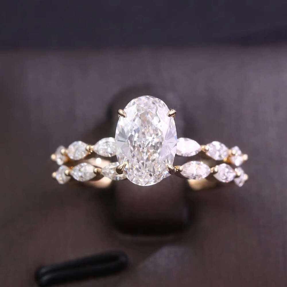 Special oval cutting laboratory semi eternal wedding engagement couple set gold ring