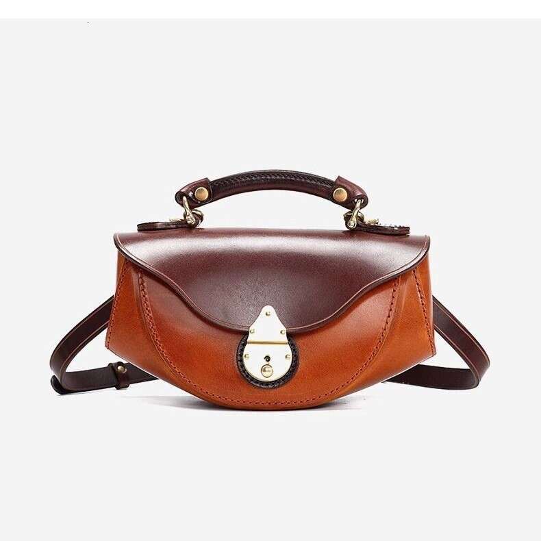 New Smooth sailing Leather Texture Small Boat Baotou Layer Cowhide Cross Bag, niche and versatile Handheld Shoulder Bag