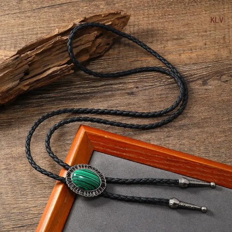 Vintage Stone Cowboy Hat Bolo Tie Western Punk Faux Leather Rope Necktie Jewelry Shirt Chain Necklace for Men Women 250430