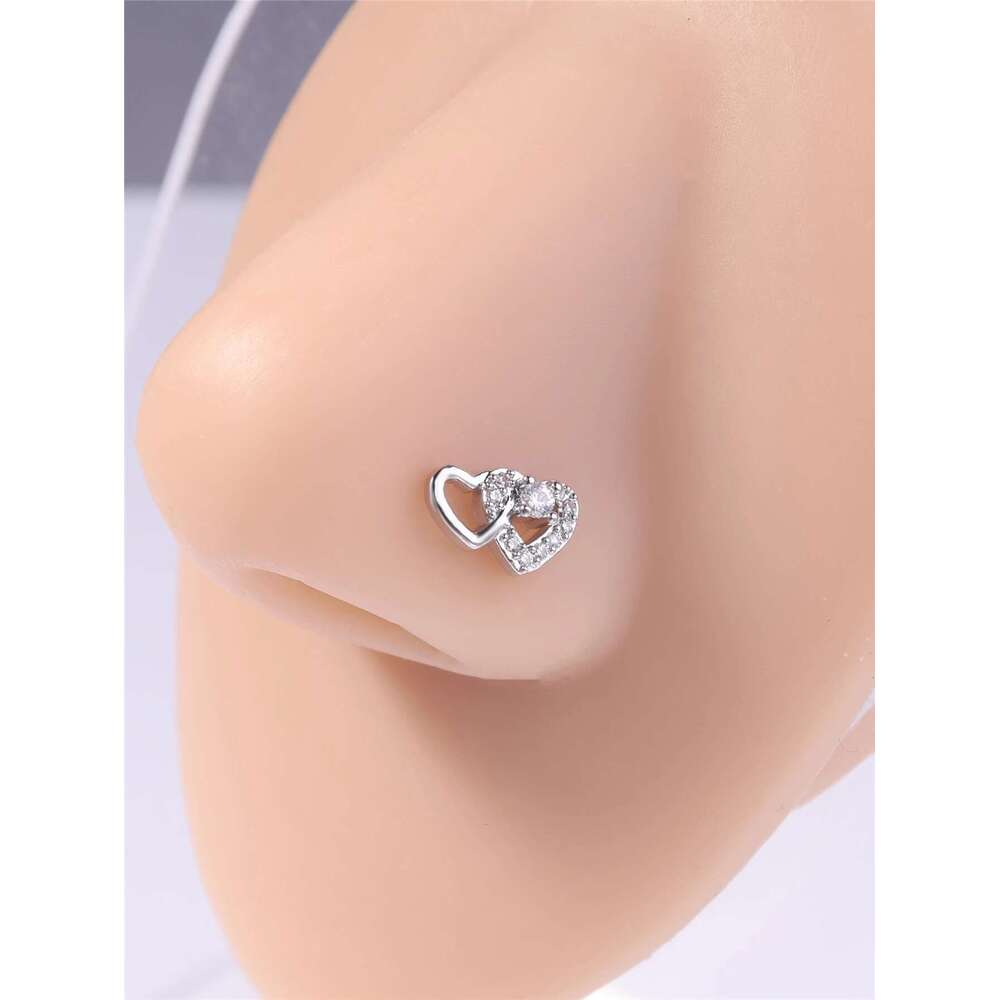 20G L Shaped Studs Rings Cute Heart Shiny CZ Love Stone Gold Sier Color Nose Piercing For Women Girl Nostril Jewelry