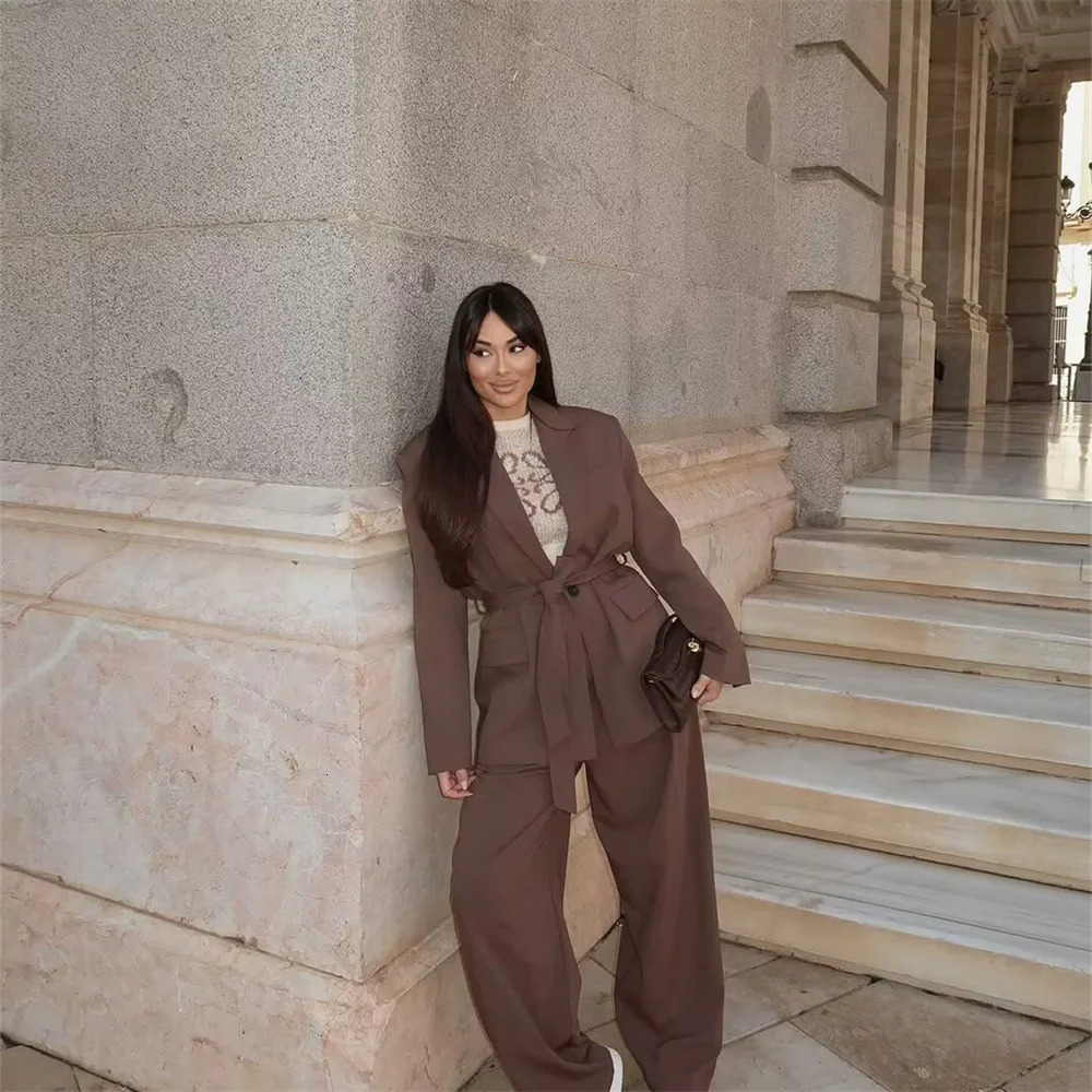 Womens Clothing with European and American Style Casual Elegant n Comes Straightened Jacket Pants Set 250530