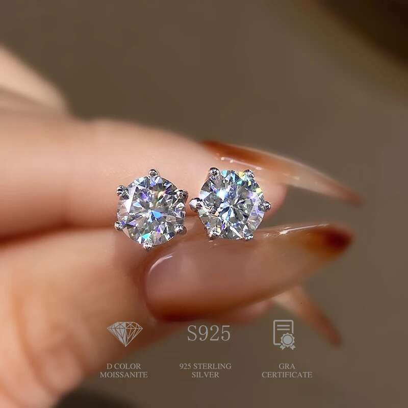 KNB 0.1CT-2CT D Color Lab Created Diamond Certified Moissanite Stud Earrings for Woman Gift 925 Sterling Silver Wedding Jewelry