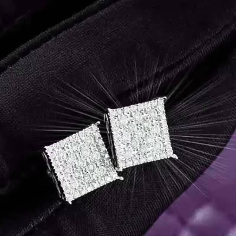 Hip Hop 9MM VVS Moissanite Square Mens Cluster Stud Earrings 925 Sterling Silver Passes Diamond Tester Mens Jewelry