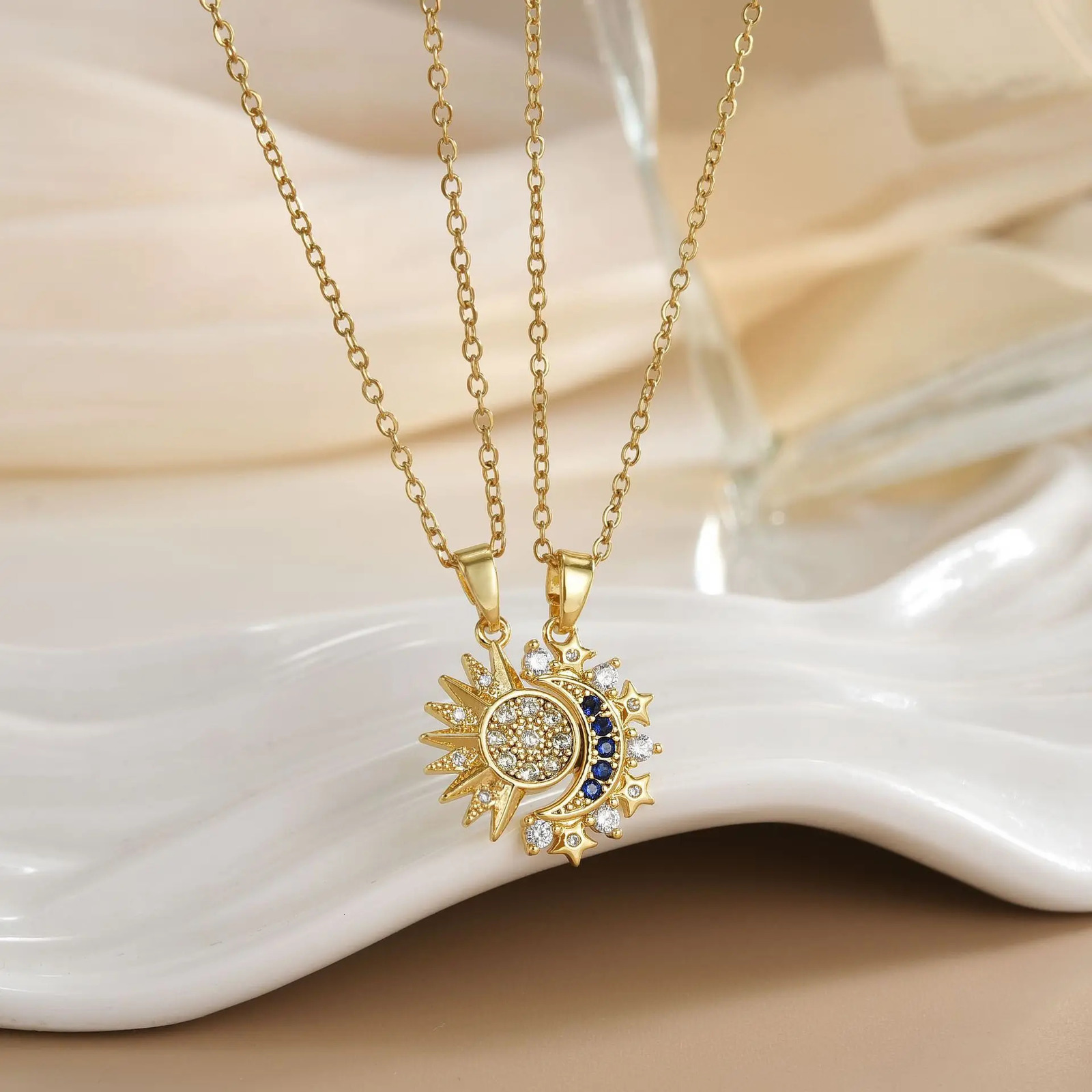 LATS Stainless Steel Magnetic Sun Moon Couple Necklace Fashion Chain for Men and Women Good Friend Gifts Trend Jewelry 250428