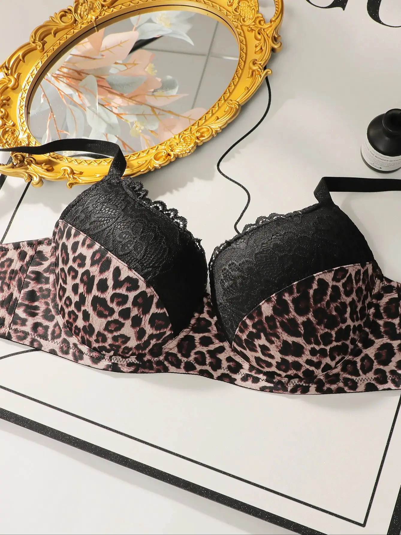 Viomisha womens plus size bra leopard print push up steel loop daily 90D105D 250430
