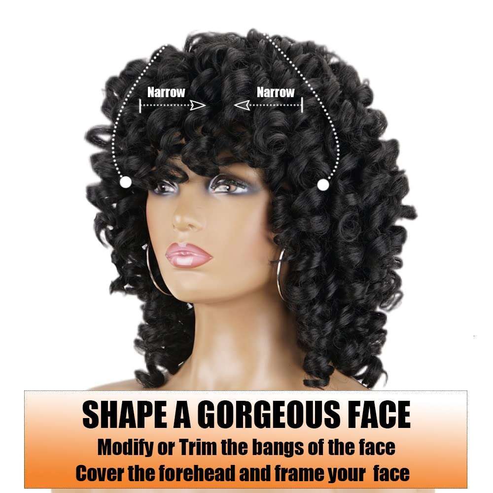PHOENIXFLY Black Short Wigs for Women Curly Synthetic Heat Resistant Hair Replacement with Wig Caps (Black)