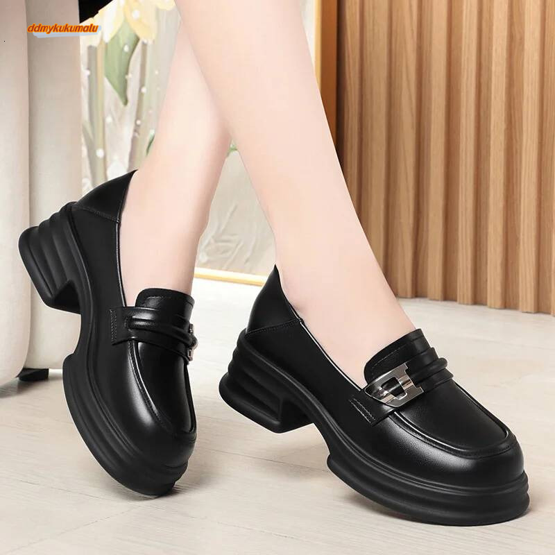 Casual Small Leather Spring Autumn New Women's Single Shoes Heel Thick Round Toe Loafers Soft Sole Comfortable ddmykukumalu