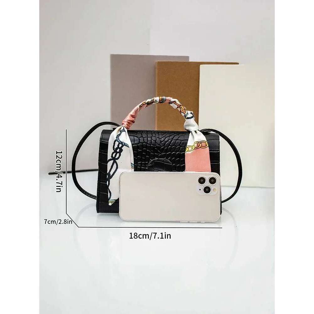 New Ladies Dot Panel Printed PU Scarf Lock Buckle Shoulder Bag Crossbody Bags For Women