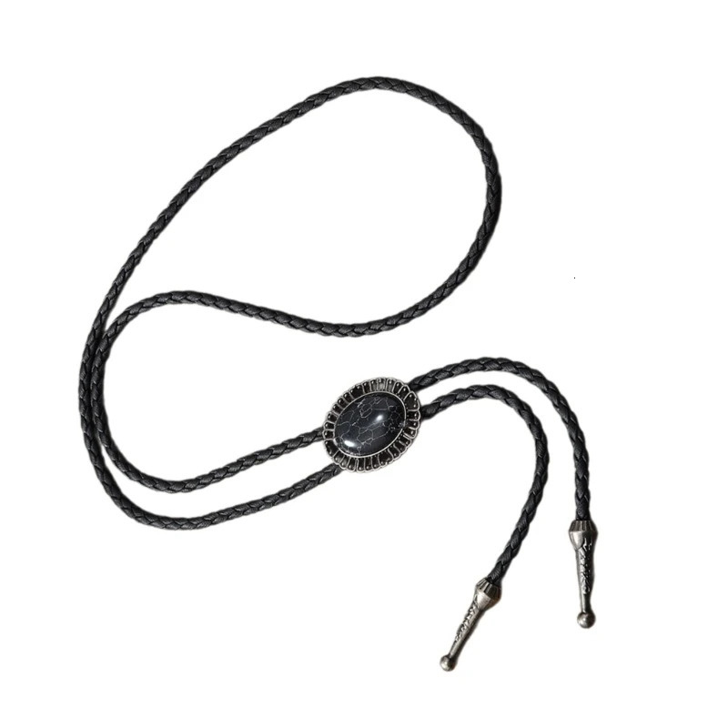 Vintage Gem Stone Cowboy Hat Bolo Tie Western Punk Faux Leather Rope Necktie Jewelry Shirt Chain Necklace for Men Women 250430