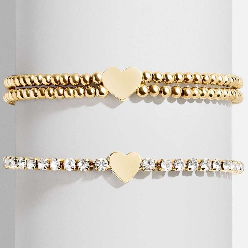 designer jewelry for women Diamond Bracelet French heart-shaped double-layer layered inlaid zircon round beads stretchable fashionable gold-plated bra