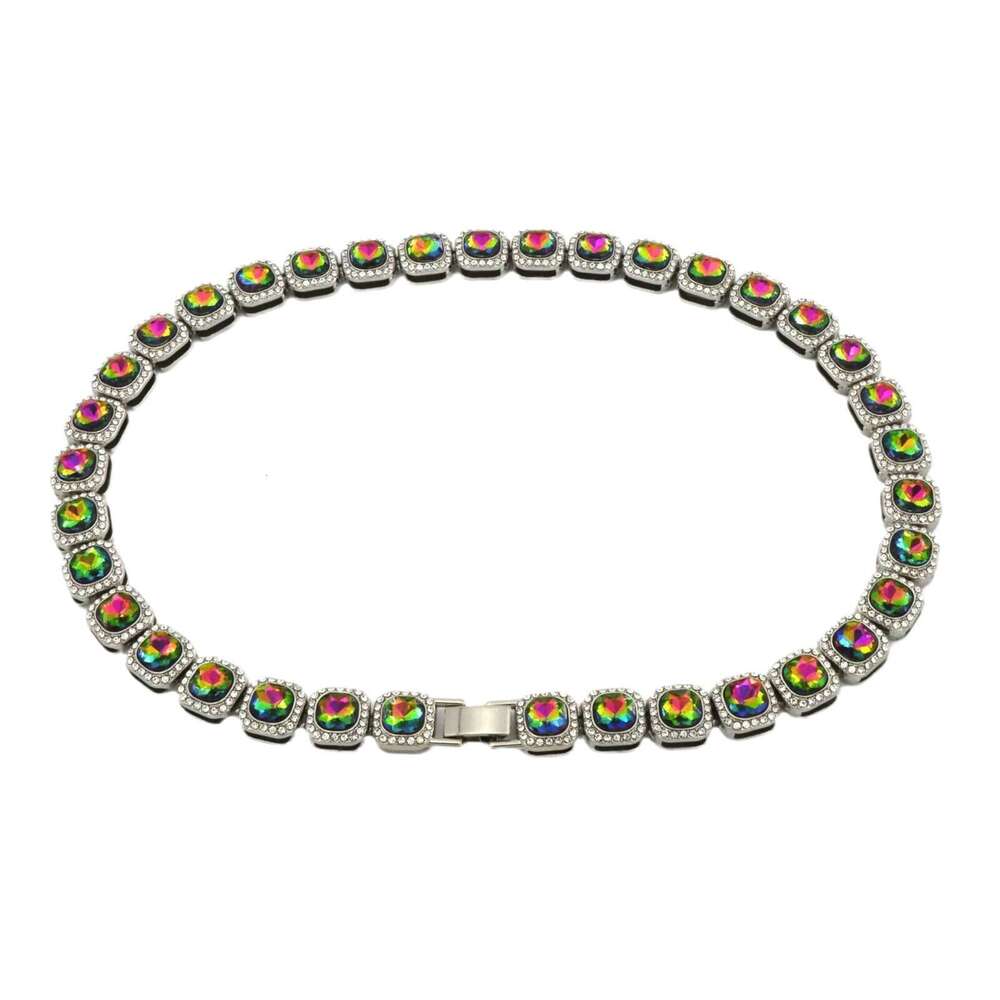 Hip hop jewelry designer men women necklaces bracelets colorful rock sugar square diamond studded necklaces punk Cuban chains