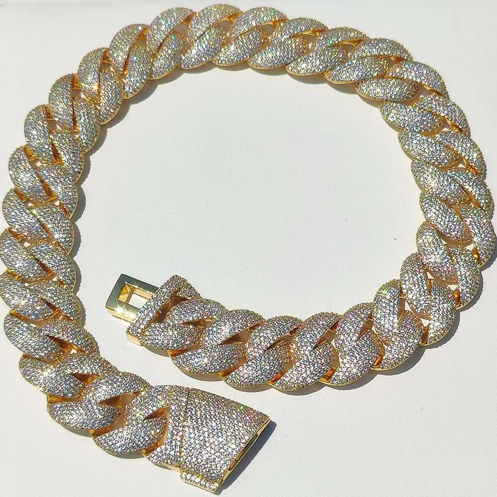 22MM 6 Rows Cluster 5A Dia Full Iced Out Cuban Link SIer/ Gold Plated Bling CZ Bubble Chain for Men Women
