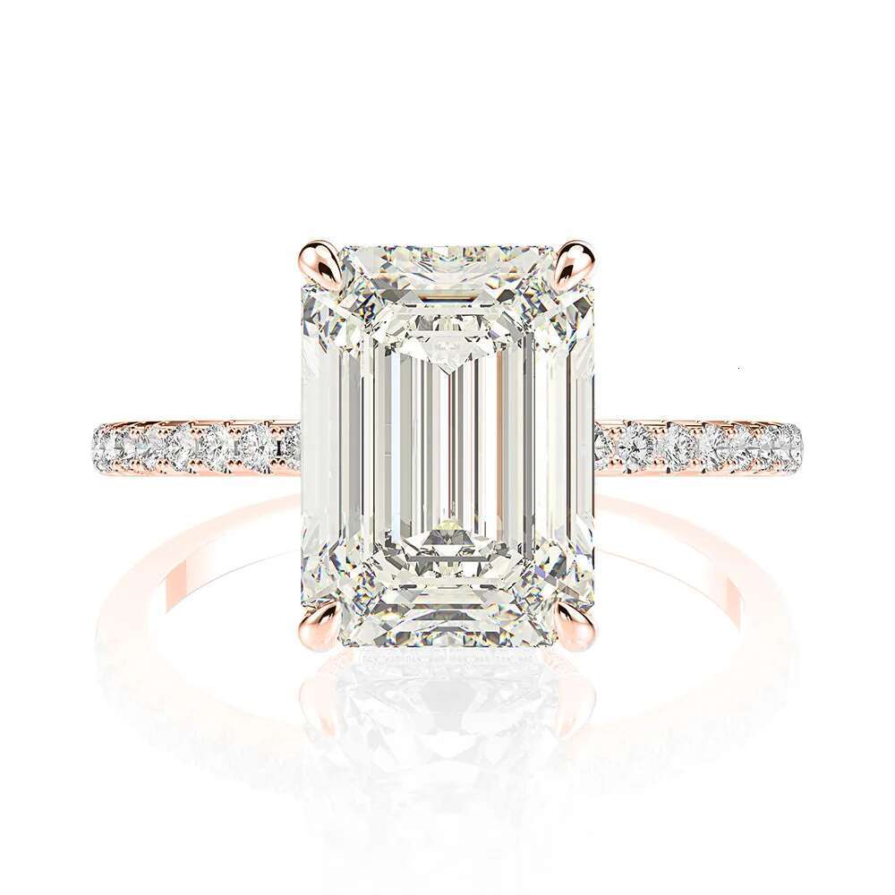 4CT Full Moissanite Diamond D Color VVS Womens Emerald Rings 925 Plated 18K Gold Fine Jewelry Wedding Engagement Ring for Women