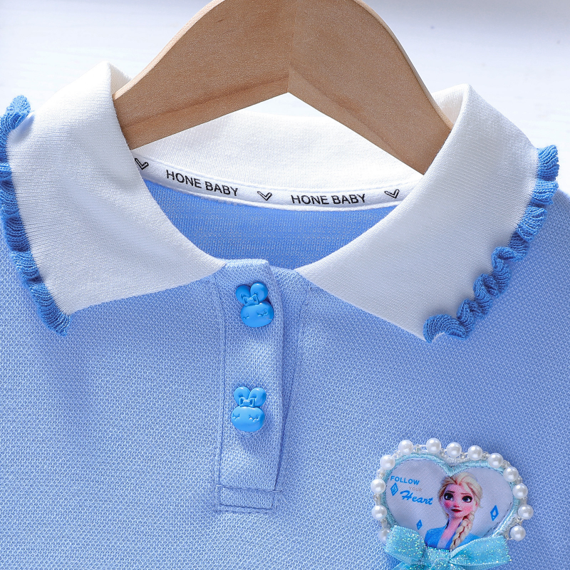 DISNEY Frozen girls' autumn and spring polo dress children's long-sleeved princess dress baby Elsa polo dress.