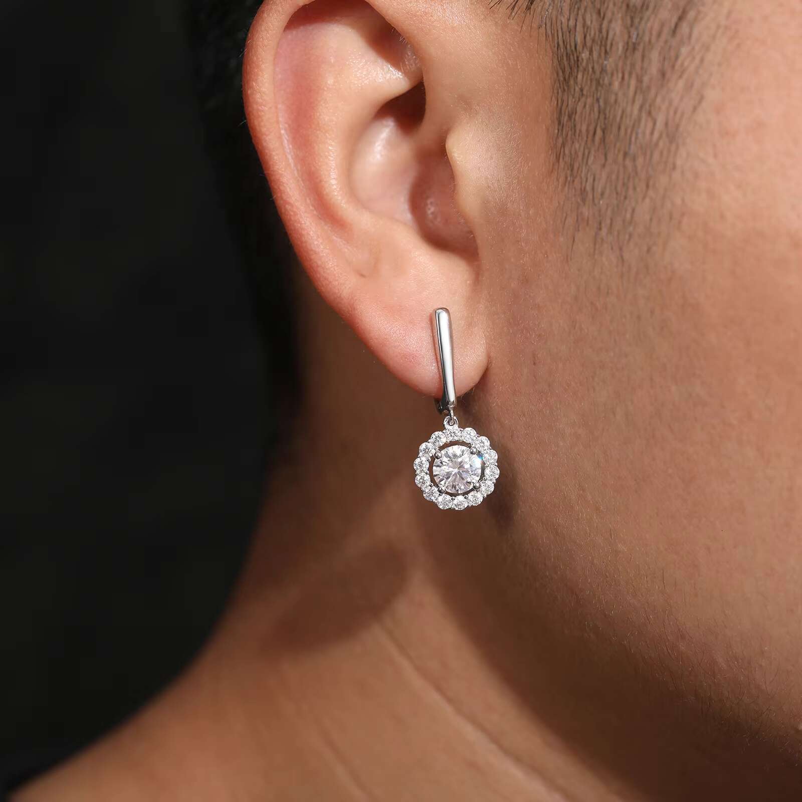 925 Sterling Silver Earrings VVS Moissanite Diamond Halo Drop Fashionable Fine Hoop Rappers Style for Men Women Wedding Jewelry