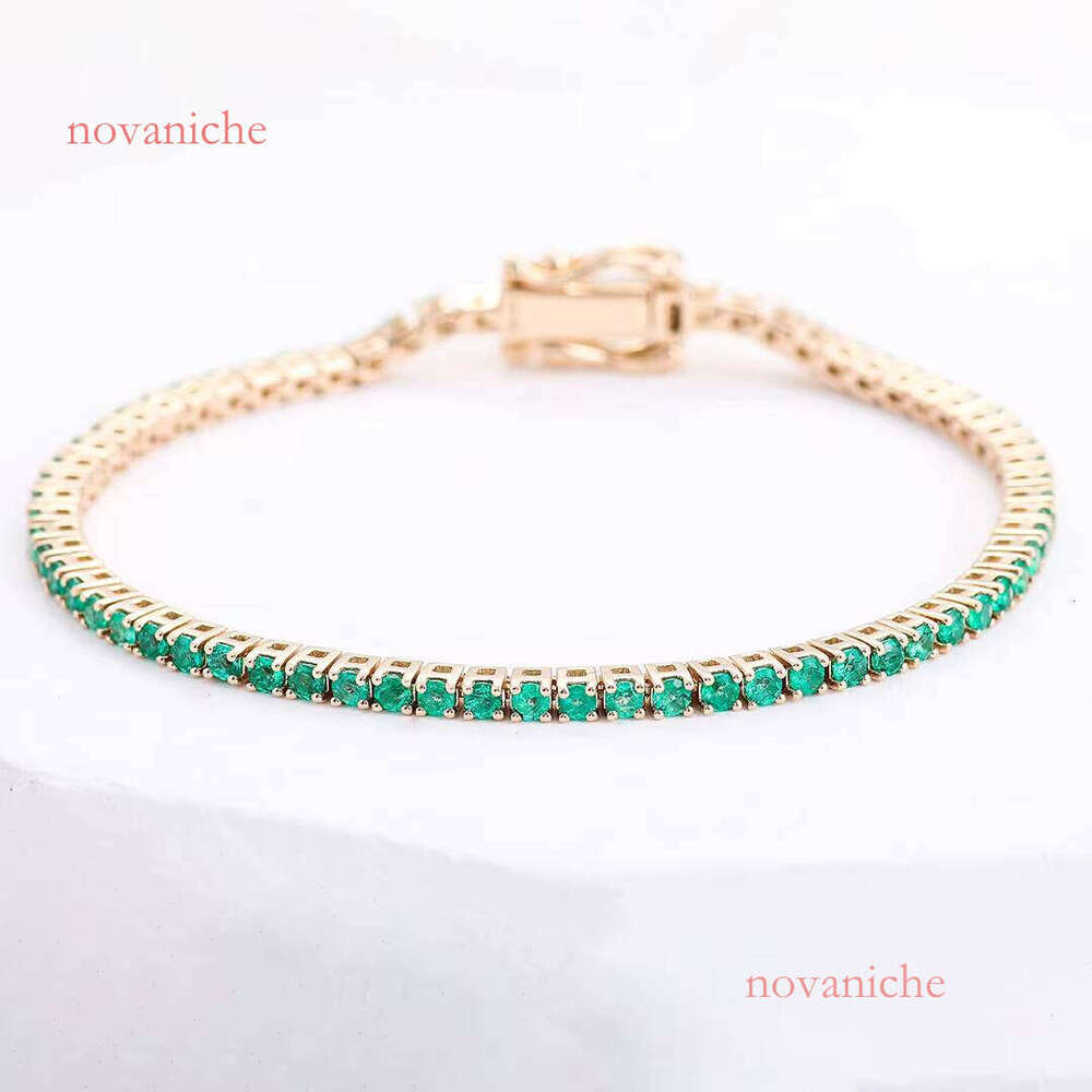 Custom Fine 14k Pure Gold 3mm Round High Quality Lab Grown Emerald Tennis Bracelet Jewelry Gift for Men and Women