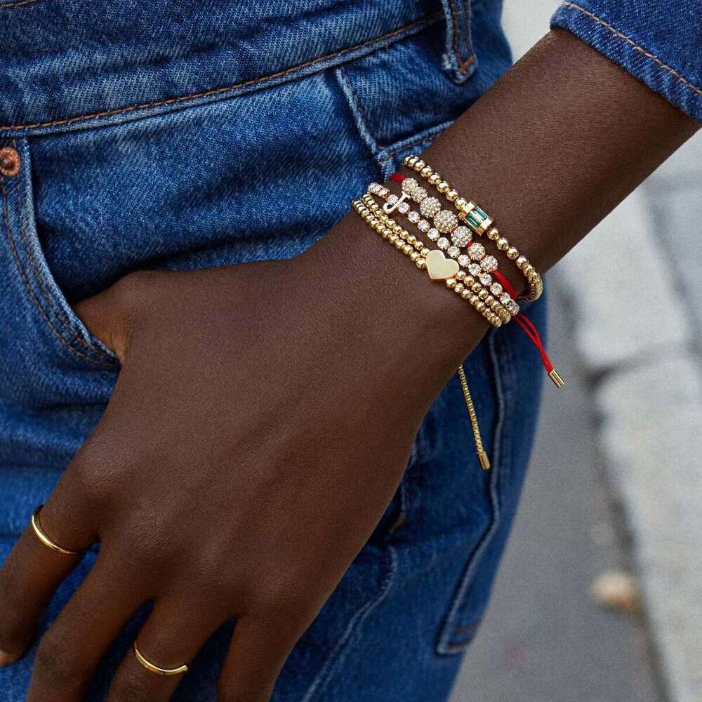designer jewelry for women Diamond Bracelet French heart-shaped double-layer layered inlaid zircon round beads stretchable fashionable gold-plated bra