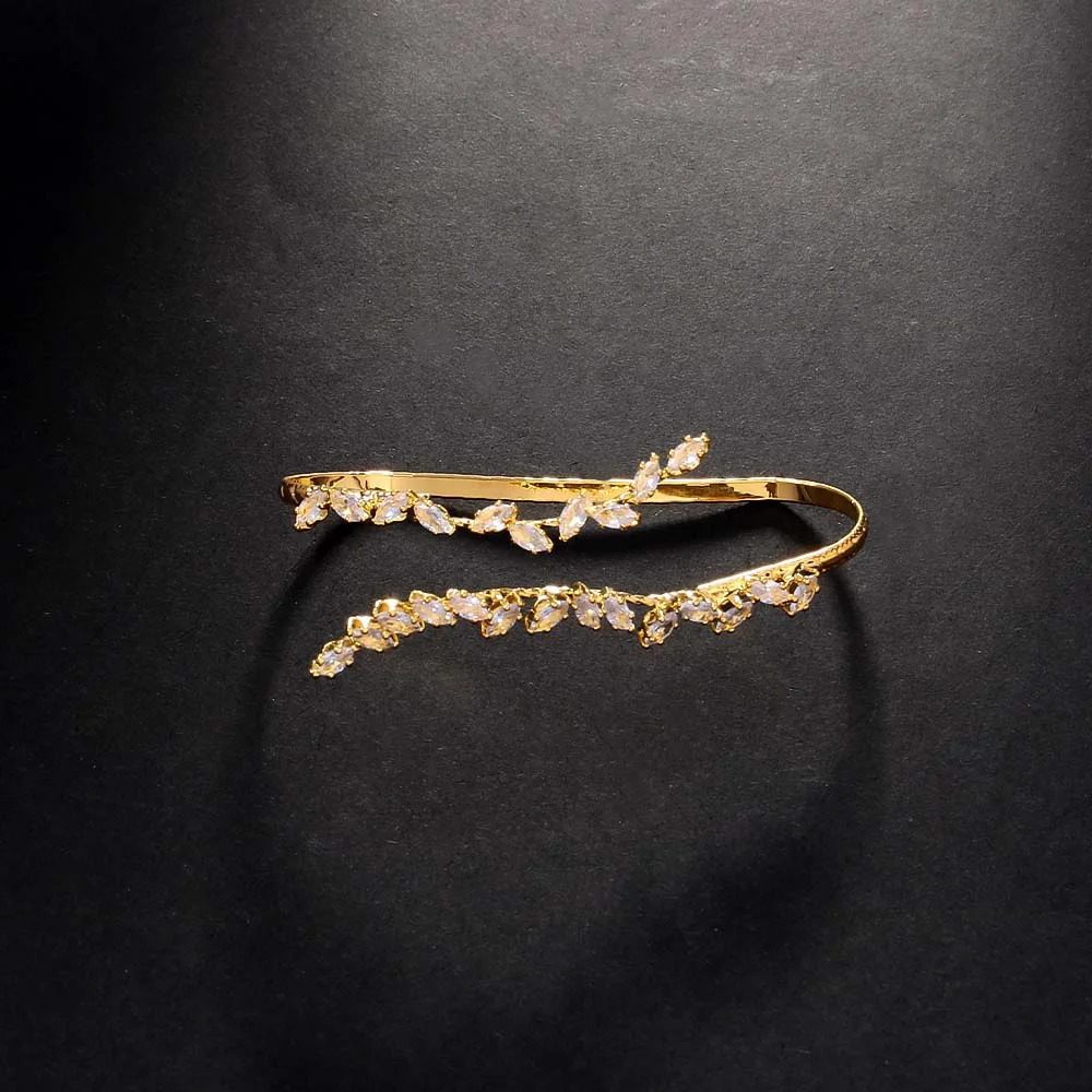 Stonefans Leaf Cubic Zricon Bangle Cuff Bracelet for Women Open Adjustable Bridal Palm Bangle Wedding Hand Jewelry 251129