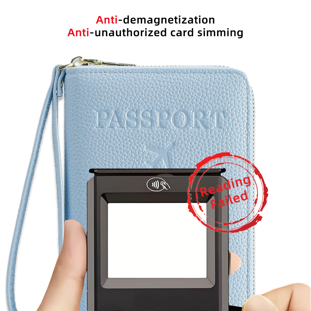Designer Wallet RFID Lychee Patterned Passport Flight Ticket Storage Document Bag Multifunctional Travel Zipper Hand Held Passport Bag Luxury Wallet K