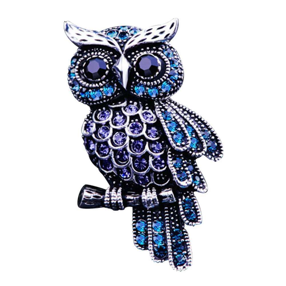 Delicate Blue Crystal Eyes Owl Brooches For Men Alloy Rhinestone Brooch Badge Pin Women Gifts Accessories Jewelry 2024