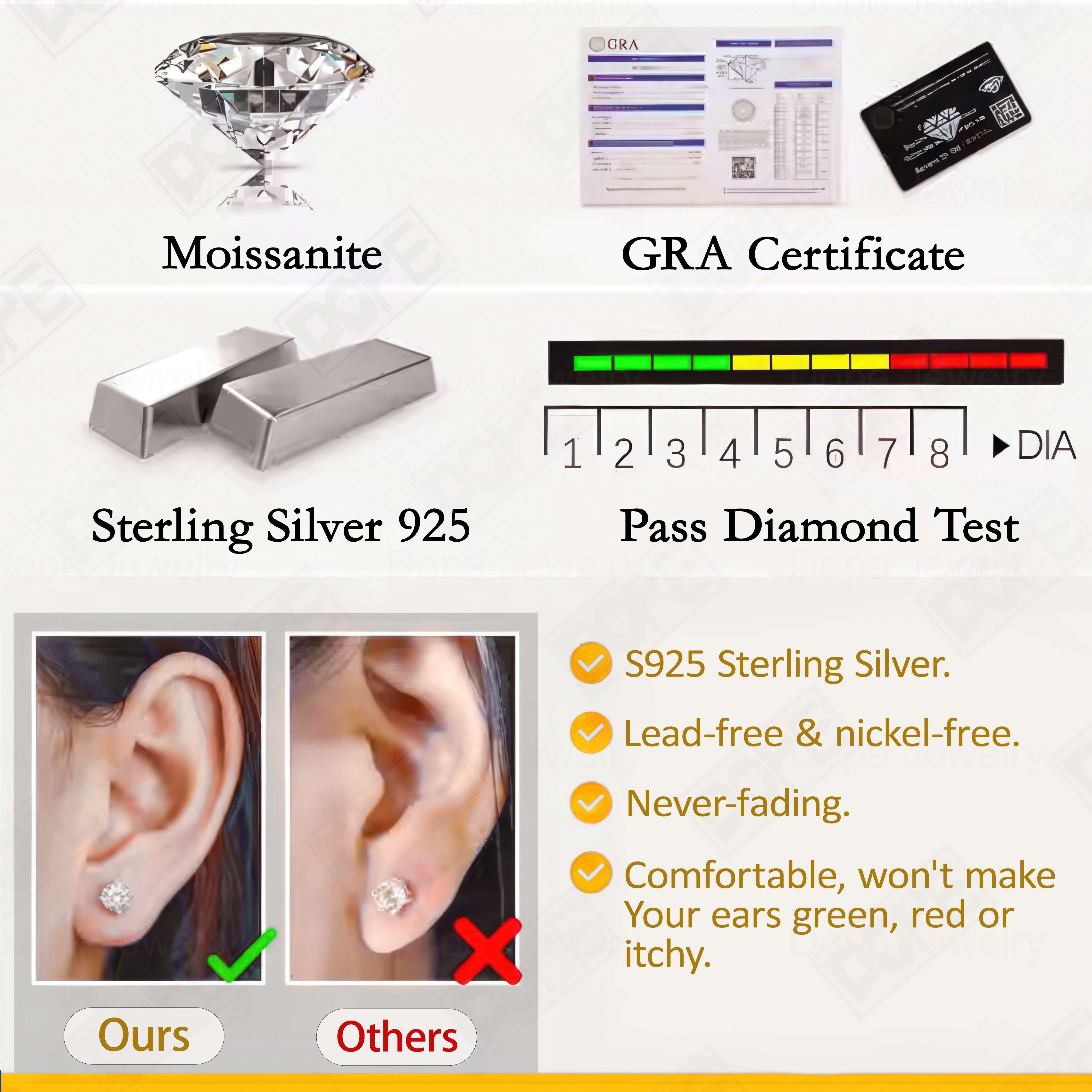Fine Earrings 6.5mm Hidden Halo Women Studs Hiphop 925 Silver Claw Setting Round VVS Moissanite Earrings