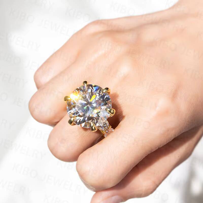 Gold Plated 925 Silver Fine Jewelry Rings VVS Moissanite Diamond Engagement Rings for Women Wedding Ring