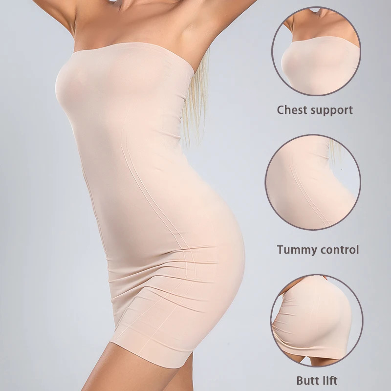 Womens strapless body shaping device abdominal control full slide 250430