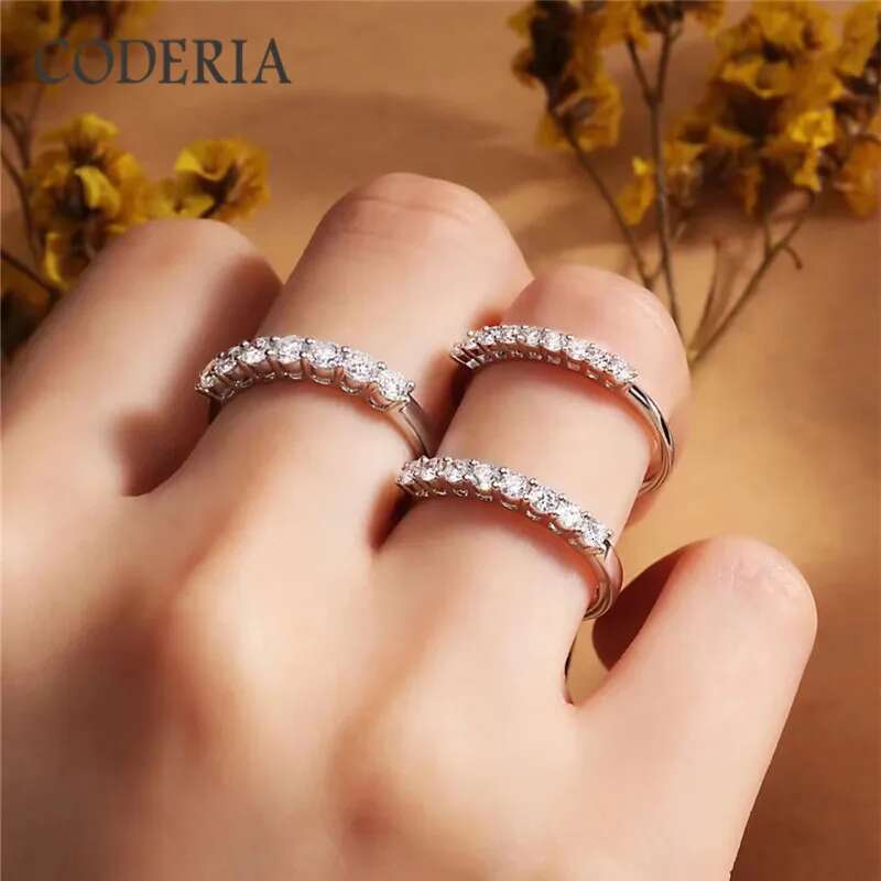 Pass Diamond Test 0.7ct Moissanite Ring 14K White Gold Can Overlap Women Girls Diamond Ring Sterling Silver Fine Jewelry